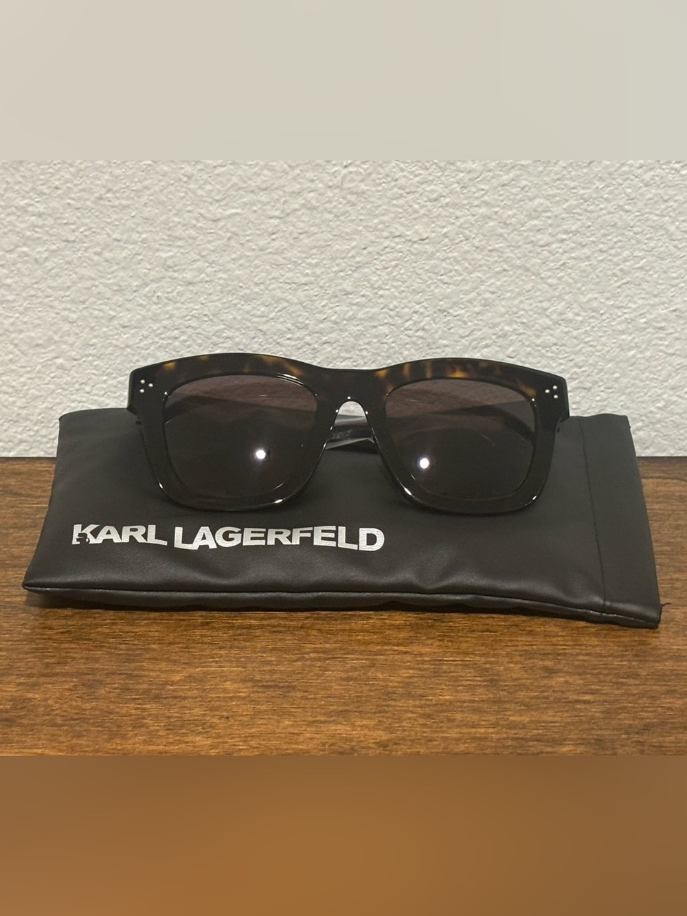 Karl Lagerfeld Tortoiseshell Square Sunglasses with Dark Lenses